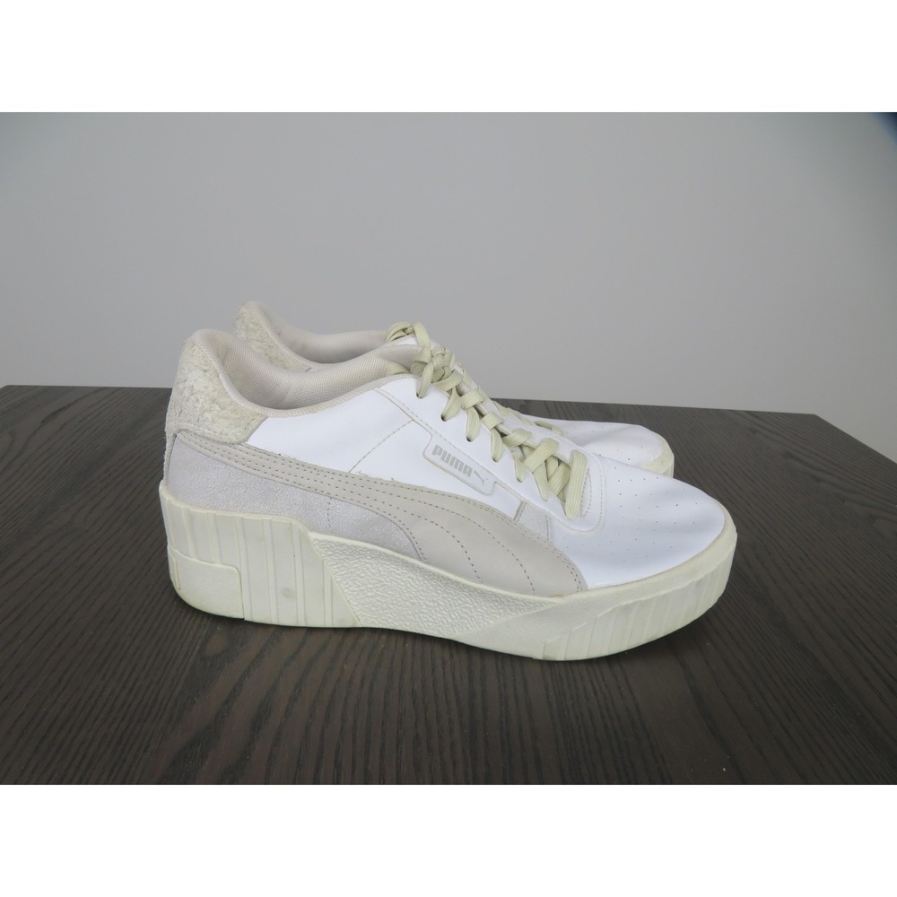 Puma Cali Wedge Platform Shoes Womens 10 White Leather Sneakers 398095-01